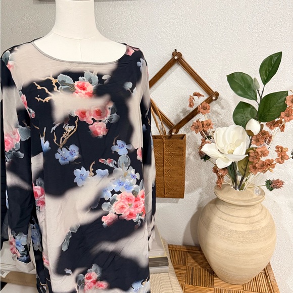 Marina Rinaldi Tops - Marina Rinaldi Black and Pink Floral Blouse